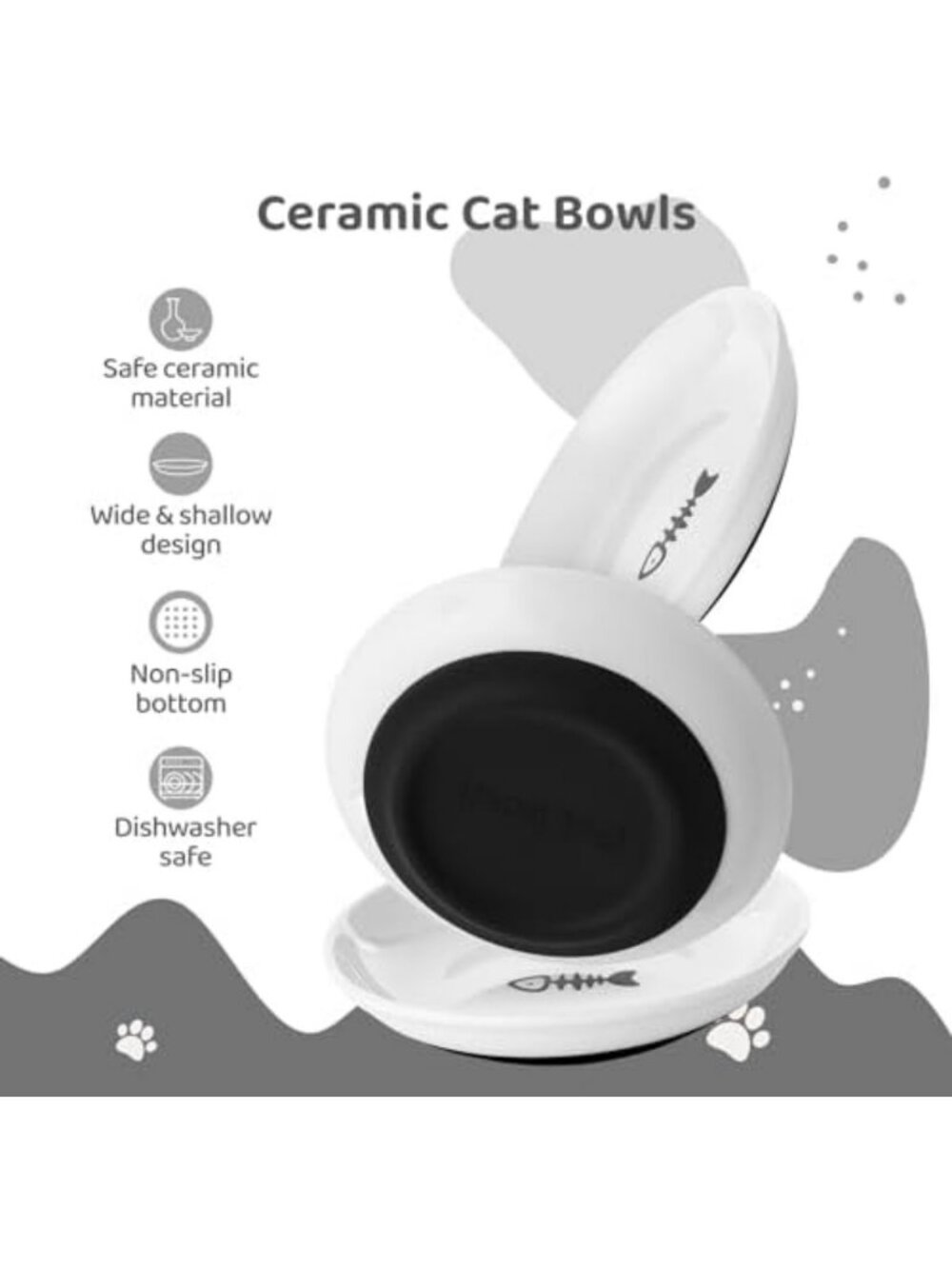 10 Pack Ceramic Cat Bowls - Wide Shallow Dishes, Non-Slip Bottom, No Whisker - Picture 3 of 7